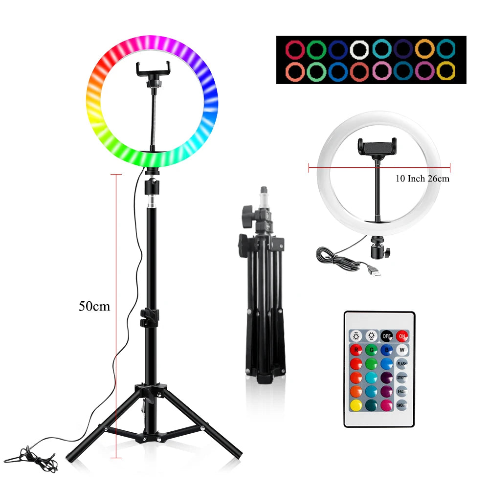 Video Light 10 Inch Rgb Color Rgb Ring Lamp For Phone with Remote