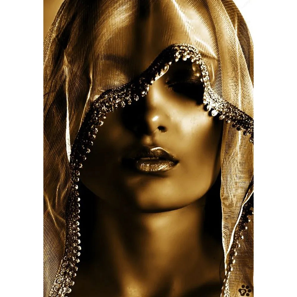 African Art Black And Gold Woman Oil Painting Poster Sticky Wall Art Printing Waterproof Home Living Bed Room Bar Aesthetic Deco