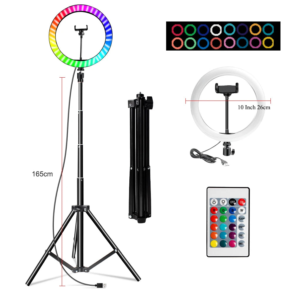 Video Light 10 Inch Rgb Color Rgb Ring Lamp For Phone with Remote