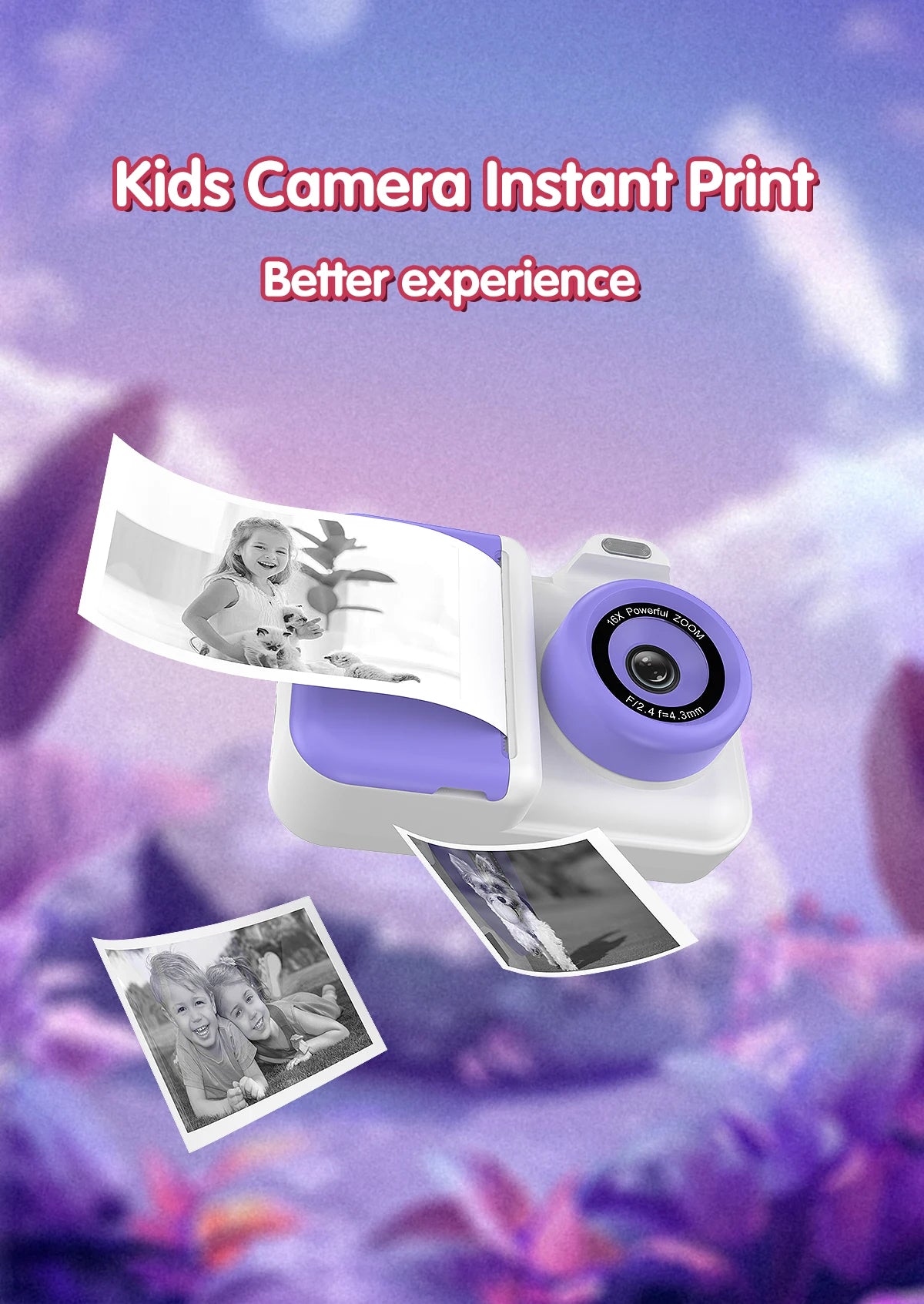 Instant Print Camera For Kids Mini Digital Video Camera Dual Lens Photo Printing Thermal Paper Toys Camera Boys Girls Gifts