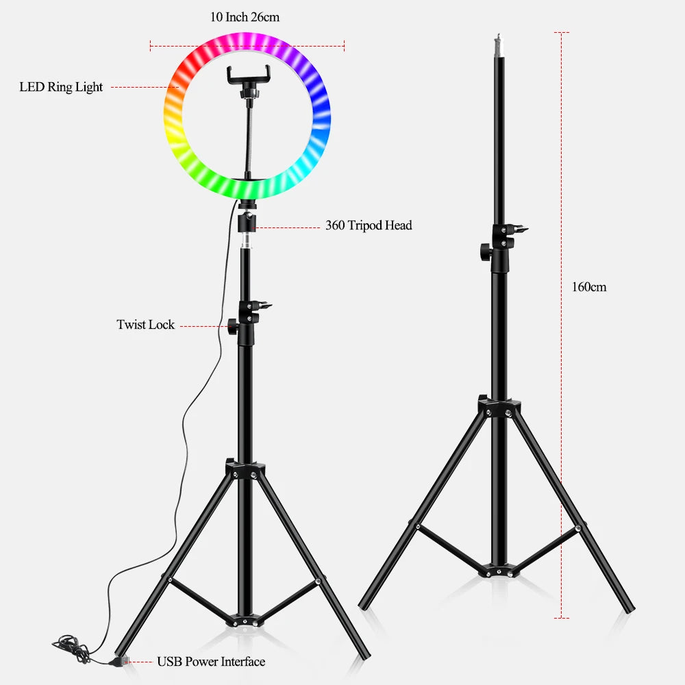 Video Light 10 Inch Rgb Color Rgb Ring Lamp For Phone with Remote