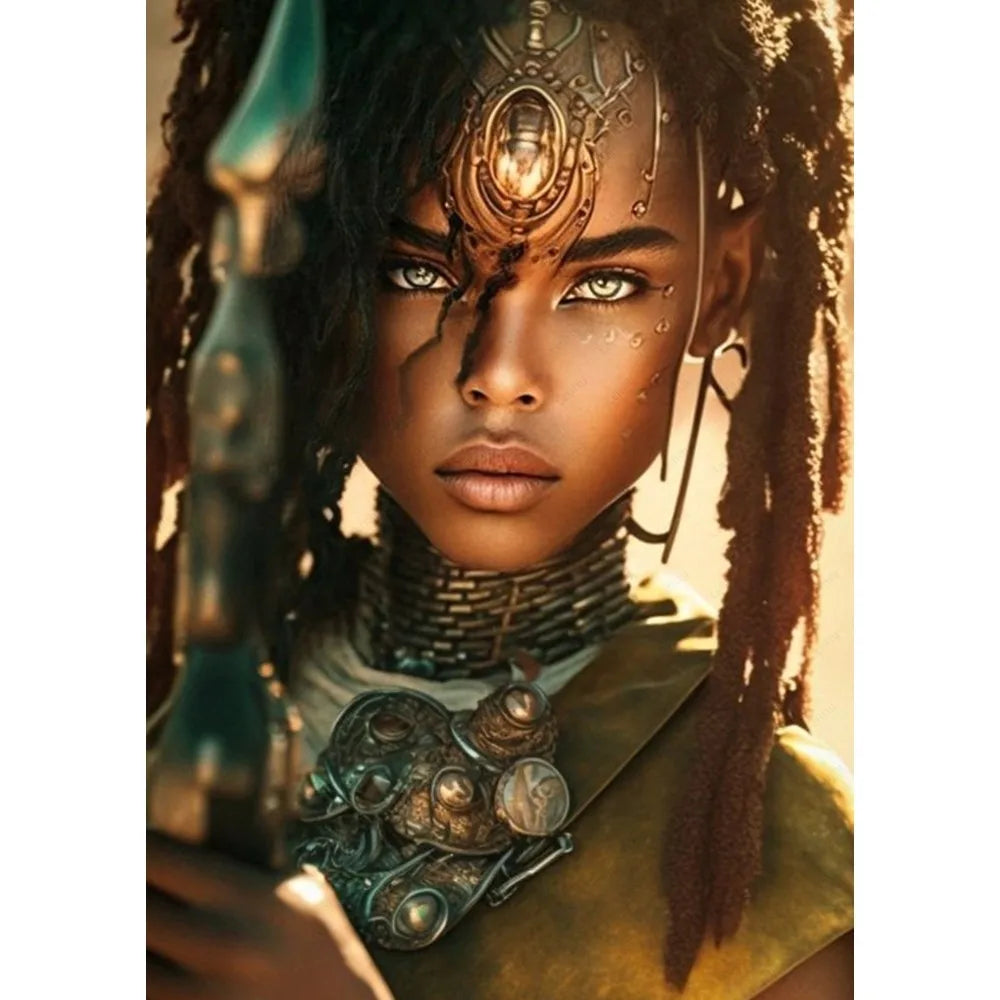 African Art Black And Gold Woman Oil Painting Poster Sticky Wall Art Printing Waterproof Home Living Bed Room Bar Aesthetic Deco