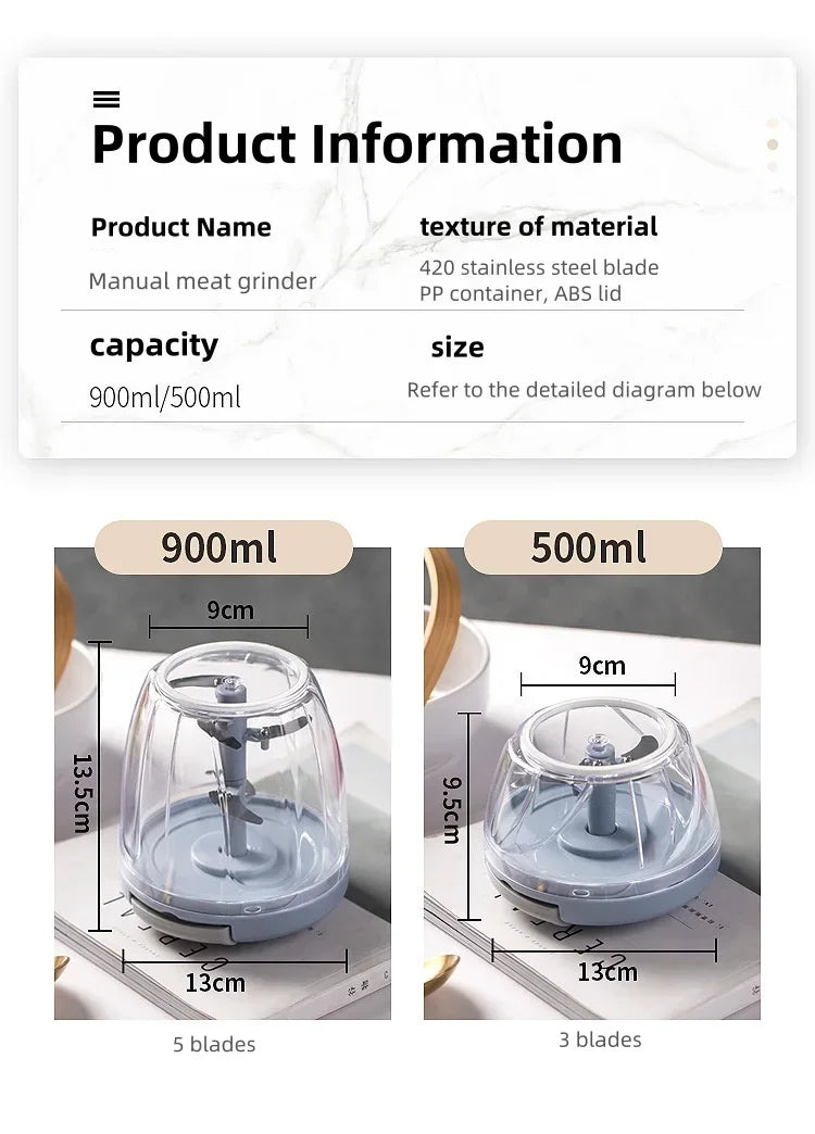 500ML Manual Meat Mincer Garlic Chopper Rotate Garlic Press Crusher Vegetable Onion Cutter Kitchen Cooking Food Chopper