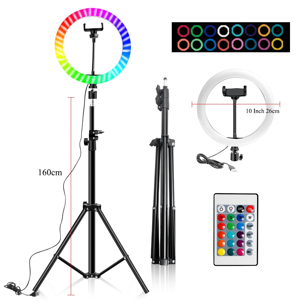 Video Light 10 Inch Rgb Color Rgb Ring Lamp For Phone with Remote