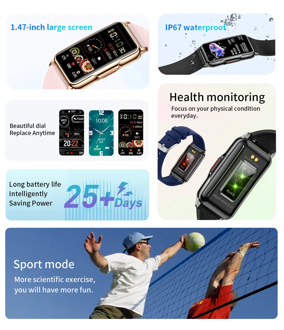 2025 New Sports Smart Watch Men Women 1.47-inch Full Touch GPS Fitness Tracker IP67 Waterproof Smartwatch For Android IOS Phone