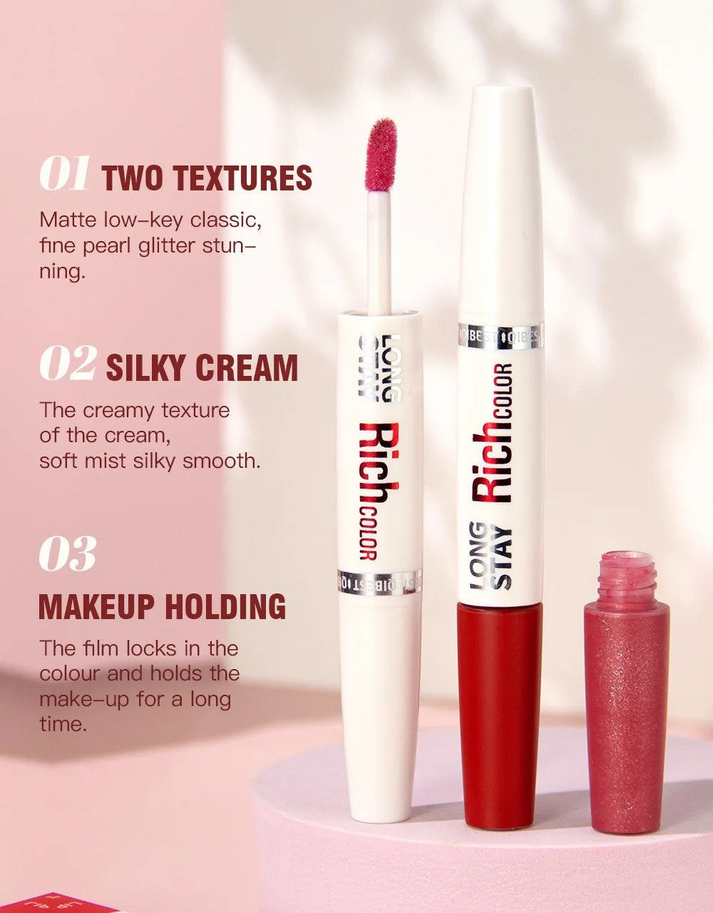 8 colors waterproof double-ended lip gloss