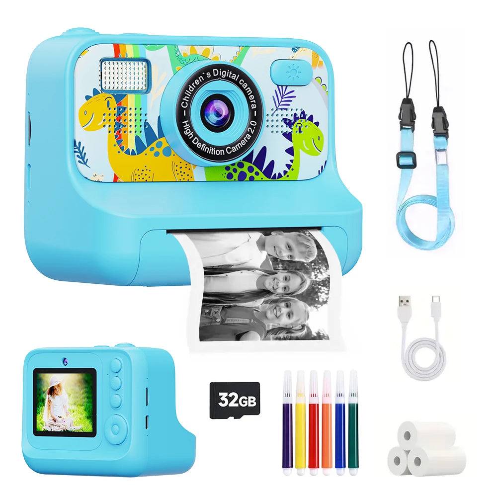 Instant Print Camera for Kids 2.4 Inch HD Digital Camera With 32G for Boys Girls Birthday Christmas Gfits