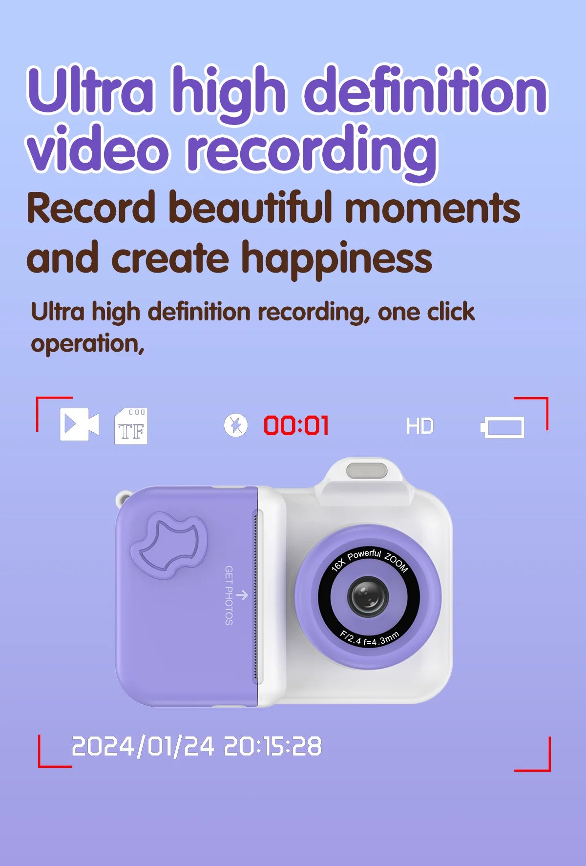 Instant Print Camera For Kids Mini Digital Video Camera Dual Lens Photo Printing Thermal Paper Toys Camera Boys Girls Gifts