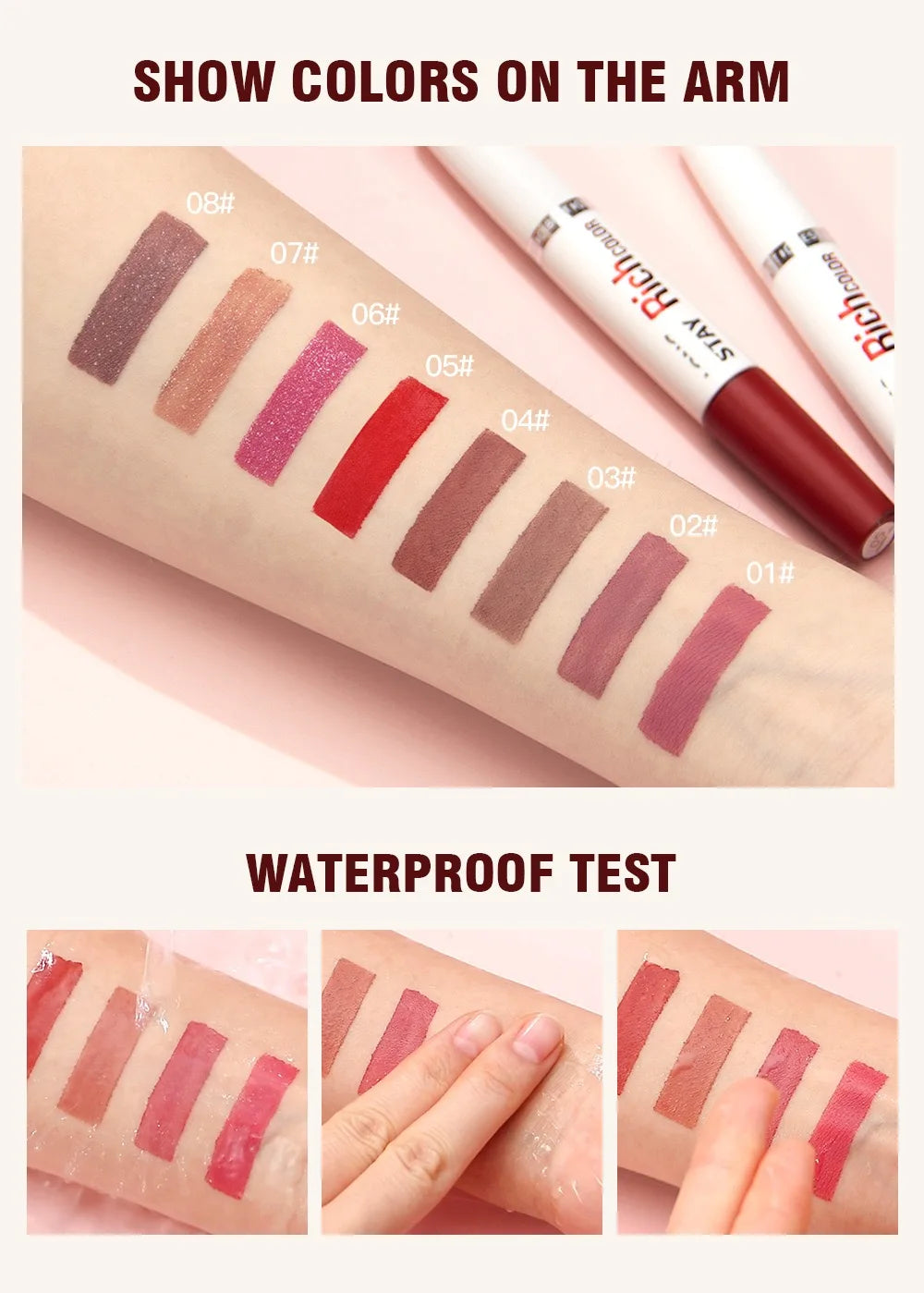 8 colors waterproof double-ended lip gloss