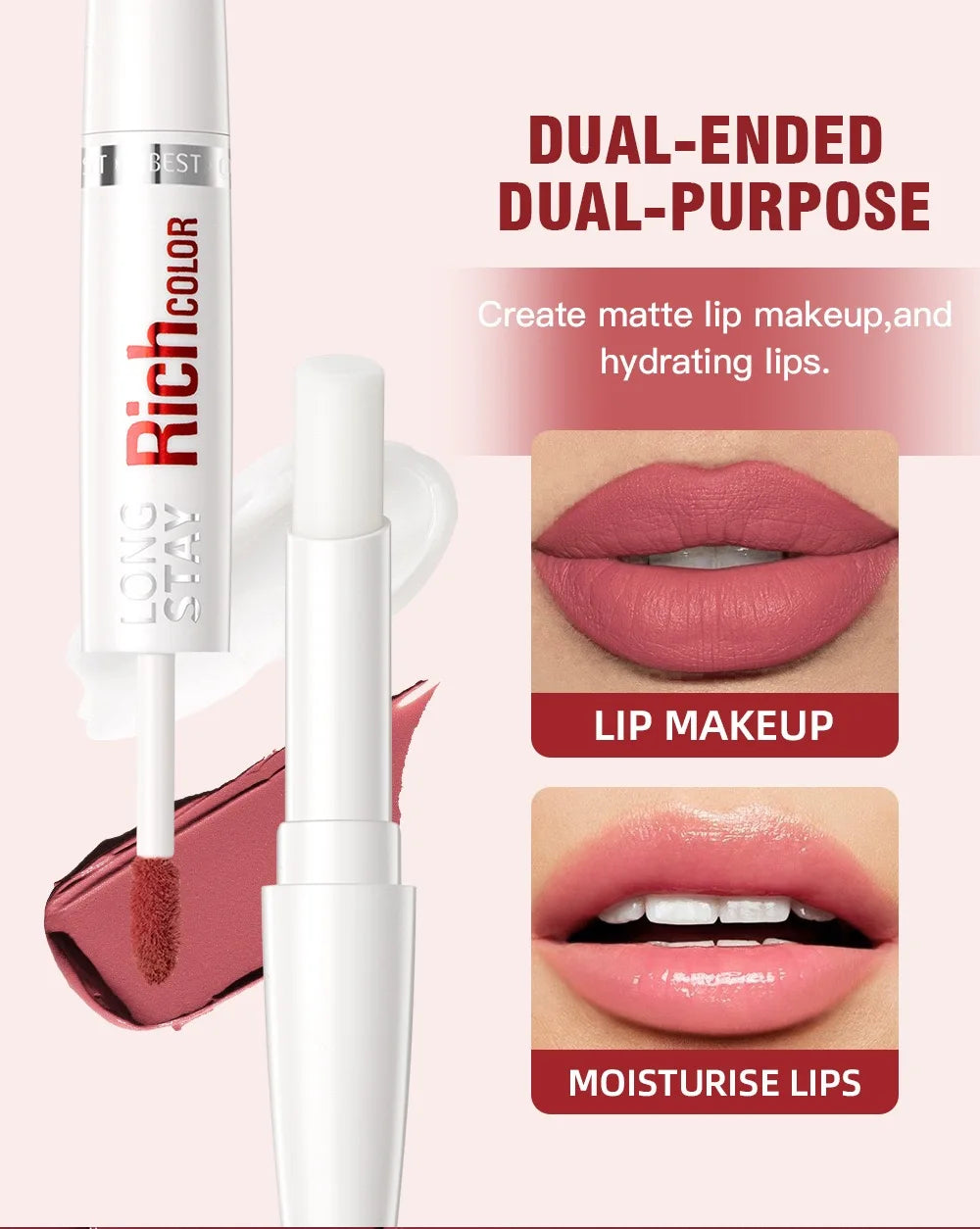 8 colors waterproof double-ended lip gloss