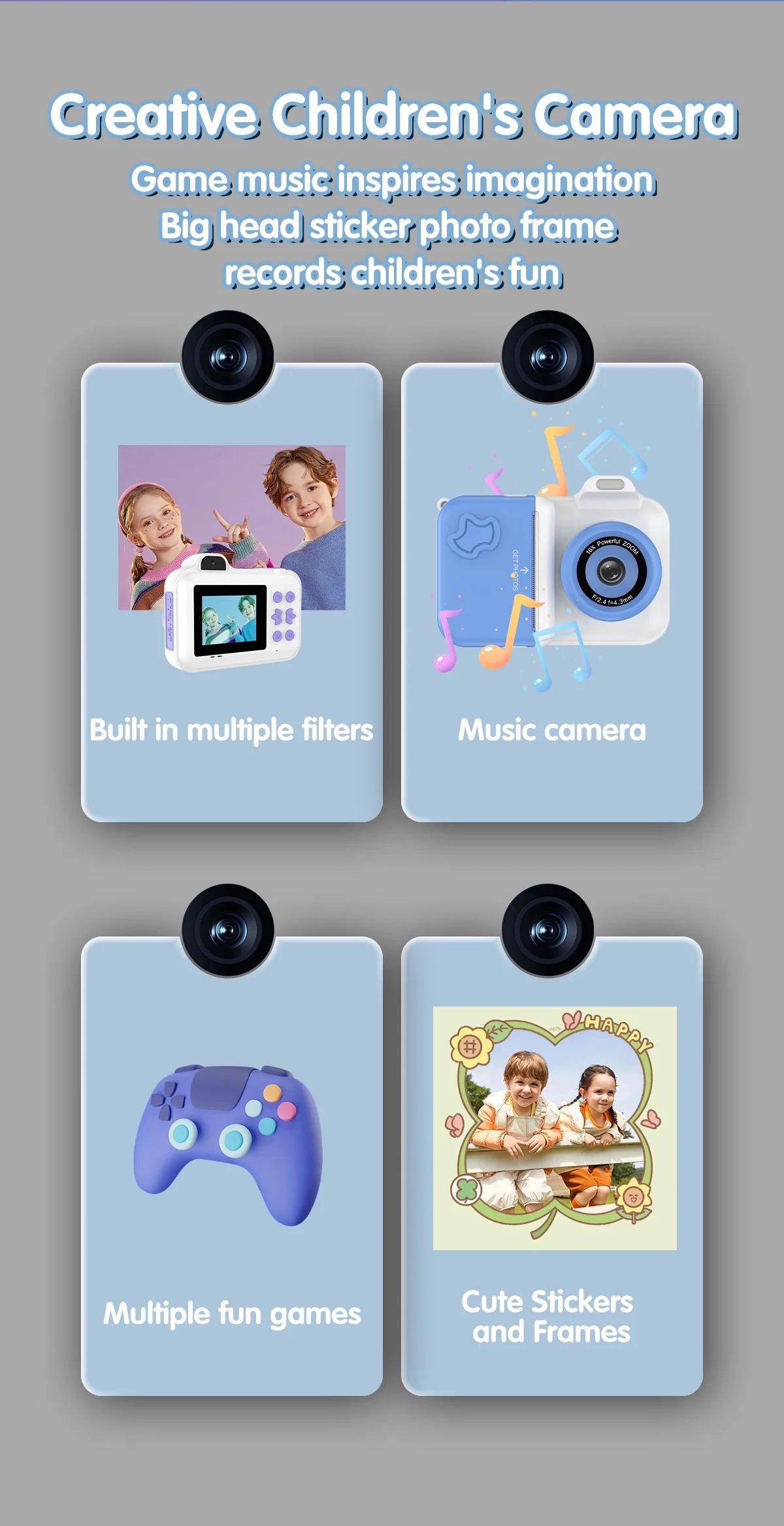 Instant Print Camera For Kids Mini Digital Video Camera Dual Lens Photo Printing Thermal Paper Toys Camera Boys Girls Gifts