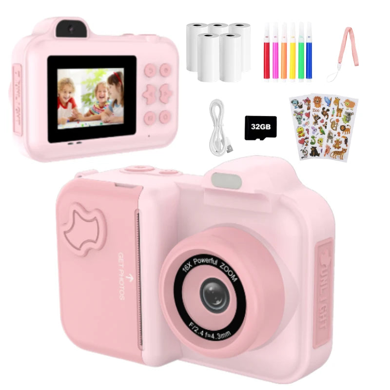Instant Print Camera For Kids Mini Digital Video Camera Dual Lens Photo Printing Thermal Paper Toys Camera Boys Girls Gifts