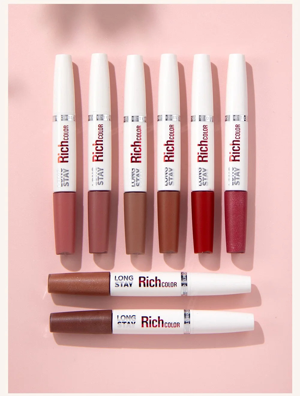 8 colors waterproof double-ended lip gloss