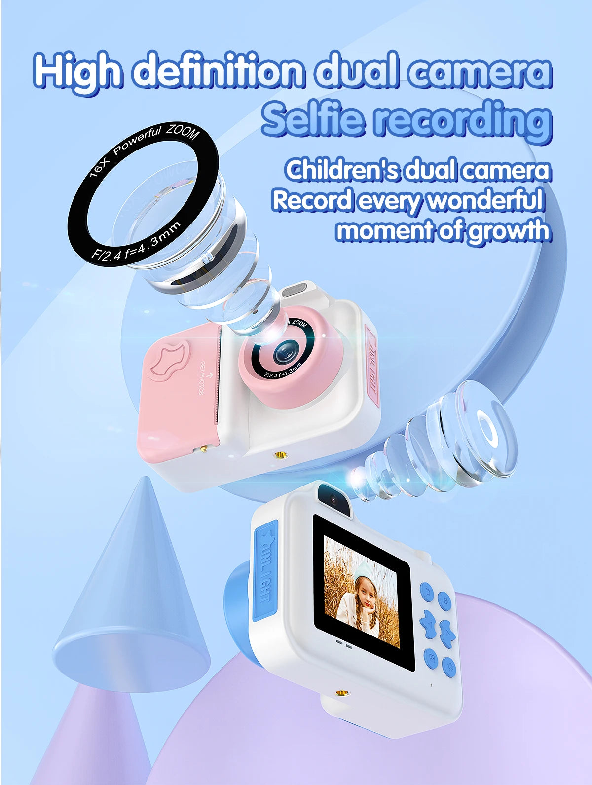 Instant Print Camera For Kids Mini Digital Video Camera Dual Lens Photo Printing Thermal Paper Toys Camera Boys Girls Gifts