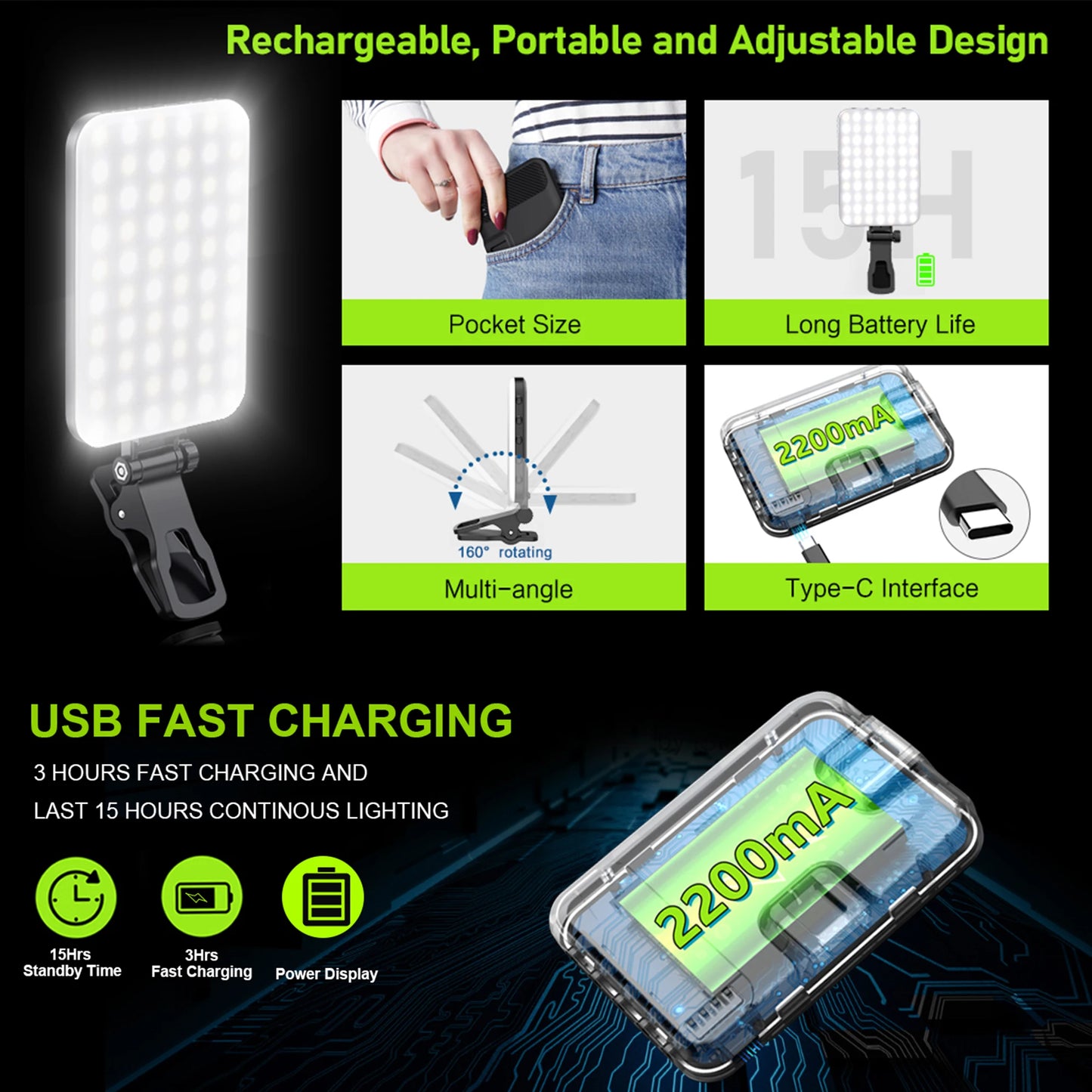 LED Selfie Light 60 High Power Rechargeable